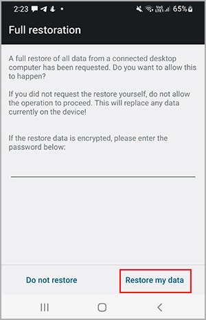 กดกู้คืนข้อมูล line ลงบน android